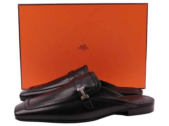 Mule Groupie Hermès Nera in Pelle - vista 15