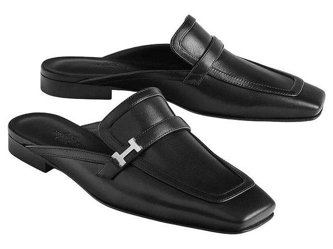 Mule Groupie Hermès Nera in Pelle - vista 5