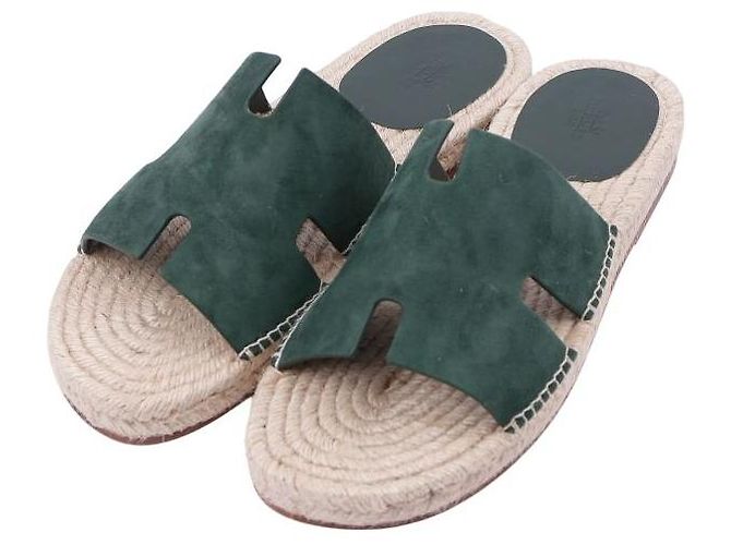 Espadrillas Hermès Antigua in scamosciato di capra verde - vista 10