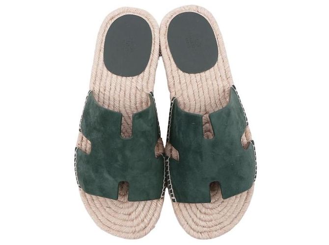 Espadrillas Hermès Antigua in scamosciato di capra verde - vista 12