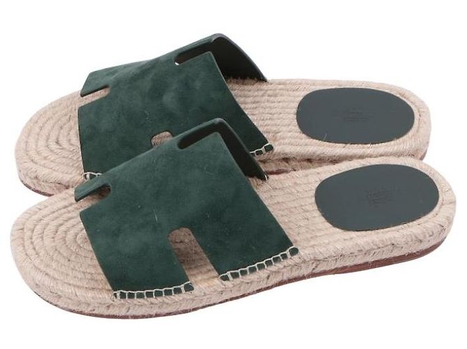 Espadrillas Hermès Antigua in scamosciato di capra verde - vista 14