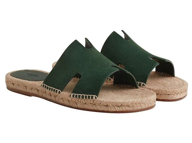 Espadrillas Hermès Antigua in scamosciato di capra verde - vista 3