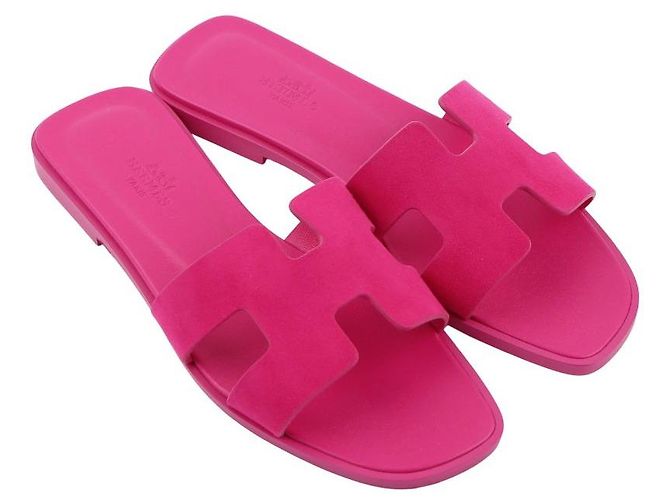 Sandali Hermès Oran Rosa in Scamosciato - vista 10
