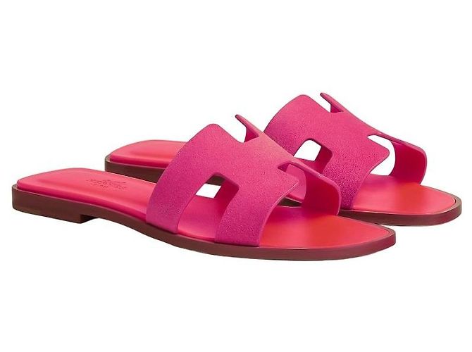Sandali Hermès Oran Rosa in Scamosciato - vista 2