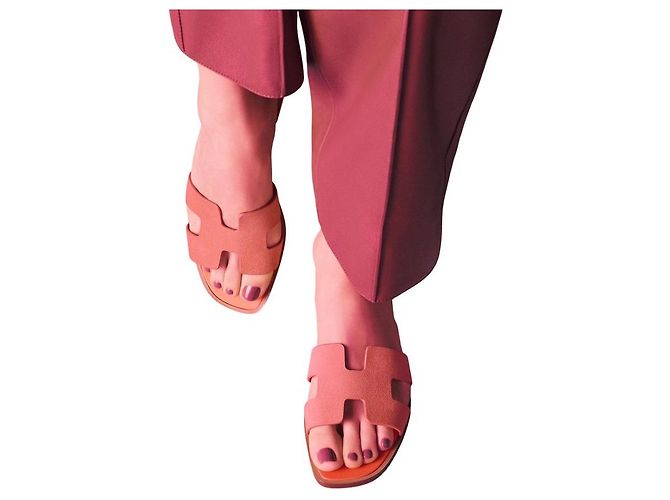 Sandali Hermès Oran Rosa in Scamosciato - vista 4