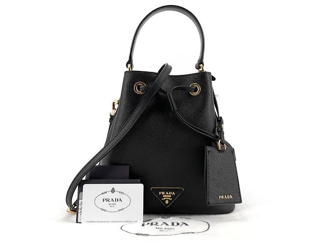 Borsa a secchiello Prada Saffiano in pelle marrone - vista 2