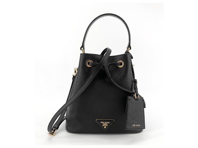 Borsa a secchiello Prada Saffiano in pelle marrone - vista 3
