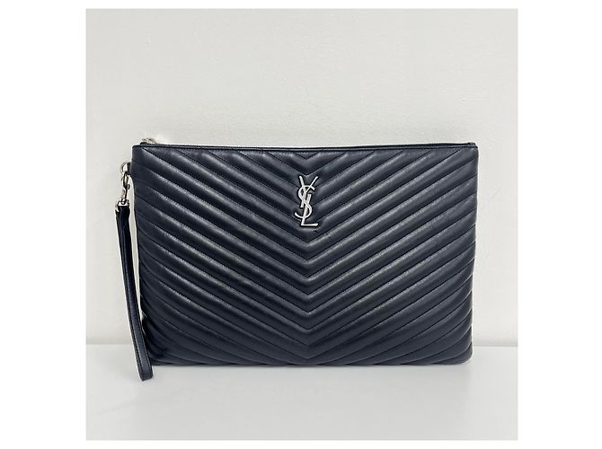 Autre Marque Clutch SAINT LAURENT Monogram Nero in Tessuto - vista 2