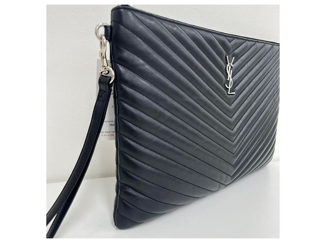 Autre Marque Clutch SAINT LAURENT Monogram Nero in Tessuto - vista 3