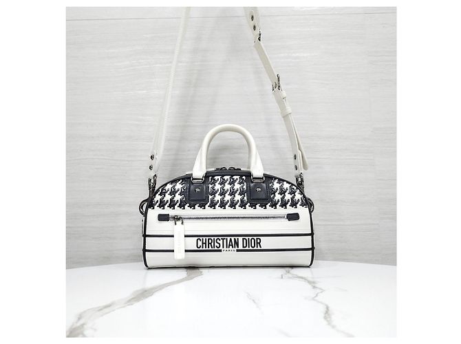 Dior Borsa Bowling Vibe con zip Small Black White Houndstooth - vista 11