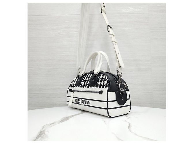 Dior Borsa Bowling Vibe con zip Small Black White Houndstooth - vista 12