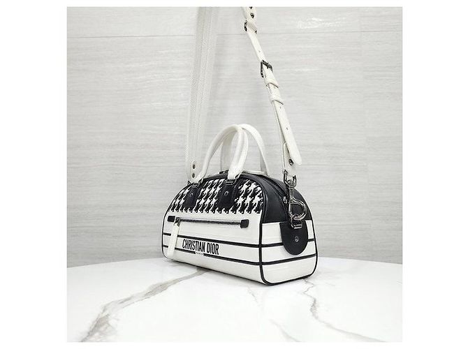 Dior Borsa Bowling Vibe con zip Small Black White Houndstooth - vista 2