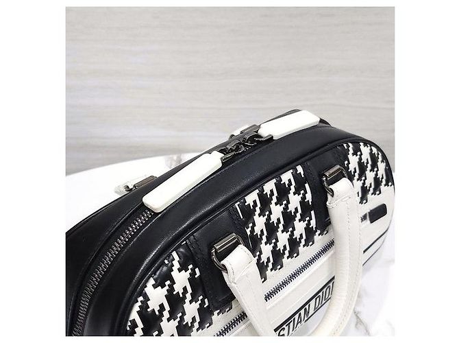 Dior Borsa Bowling Vibe con zip Small Black White Houndstooth - vista 6