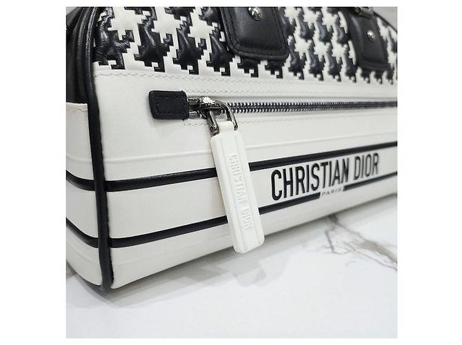 Dior Borsa Bowling Vibe con zip Small Black White Houndstooth - vista 7