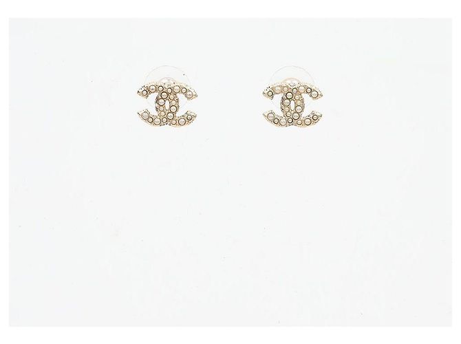 Chanel Orecchini Classic CC Logo Crystal Pearl Earrings Gold - vista 2
