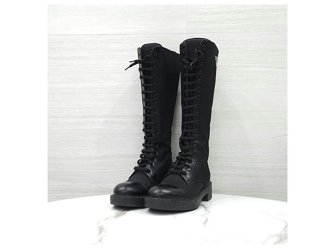 Prada Stivaletti stringati in Re-Nylon e pelle spazzolata - vista 10