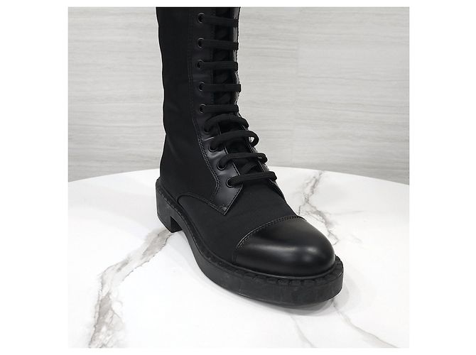 Prada Stivaletti stringati in Re-Nylon e pelle spazzolata - vista 14