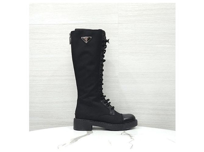 Prada Stivaletti stringati in Re-Nylon e pelle spazzolata - vista 4