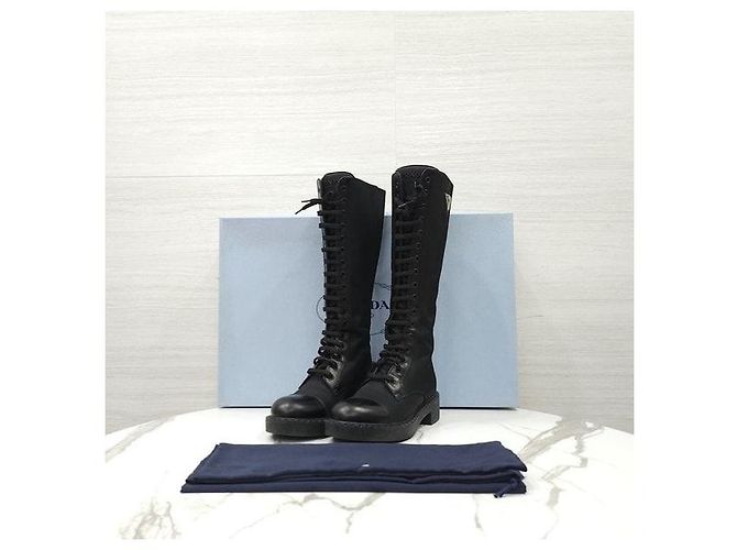 Prada Stivaletti stringati in Re-Nylon e pelle spazzolata - vista 9