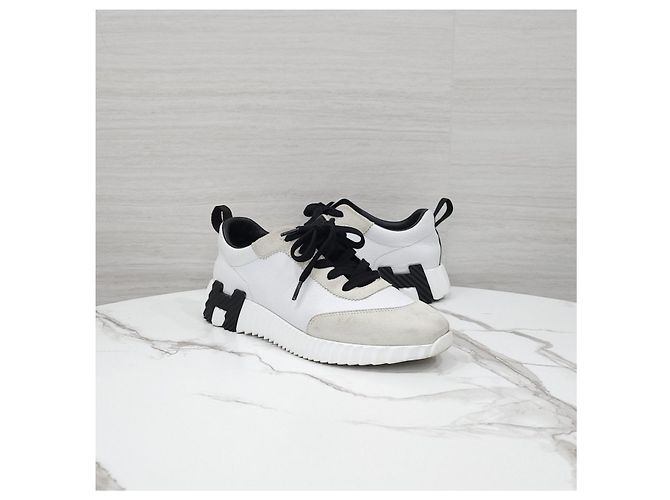 Hermès Baskets Bouncing en cuir blanc - vue 13