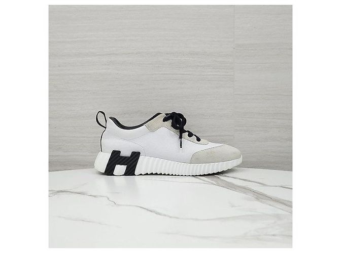 Hermès Baskets Bouncing en cuir blanc - vue 5