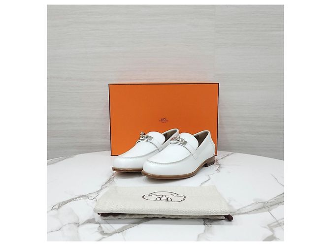 Hermès Mocassino Destin Blanc Silver - vista 14