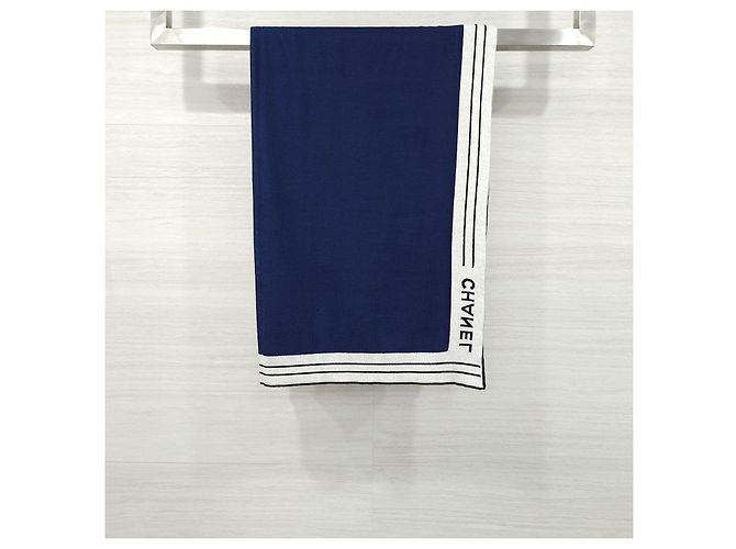 Chanel Sciarpa in cashmere Logo Lettering Navy - vista 11