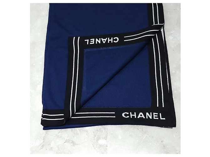 Chanel Sciarpa in cashmere Logo Lettering Navy - vista 14