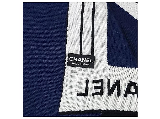 Chanel Sciarpa in cashmere Logo Lettering Navy - vista 7