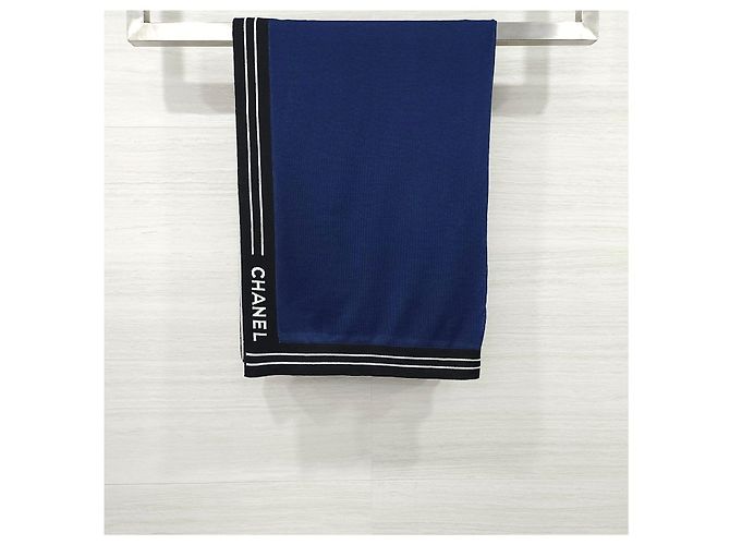 Chanel Sciarpa in cashmere Logo Lettering Navy - vista 9
