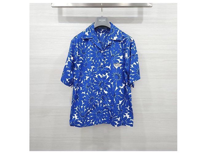Prada Set Camicia e Pantaloncini con Logo Triangolo Blu e Fiori da Donna - vista 12