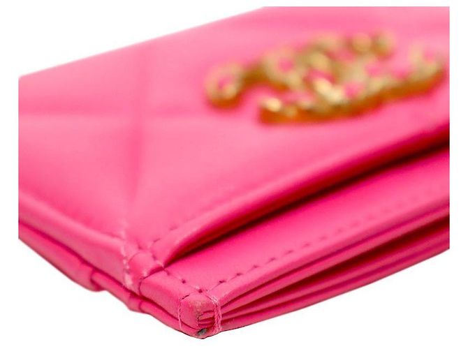 Chanel Porte-cartes et portefeuille en cuir rose - vue 6
