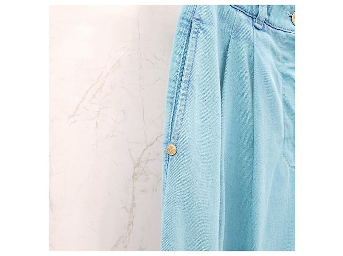 Chanel Pantalones de denim lavado azul neón - vista 12