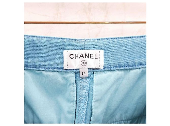 Chanel Pantalones de denim lavado azul neón - vista 13