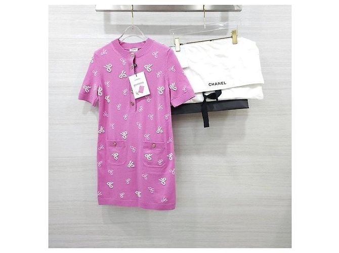 Chanel Vestido de punto de cashmere con cintas - vista 8