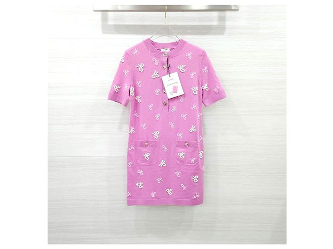 Chanel Vestido de punto de cashmere con cintas - vista 9