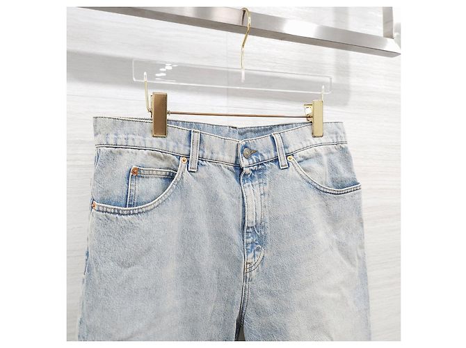 Gucci Pantaloni in denim dritti con risvolto e logo GG - vista 11