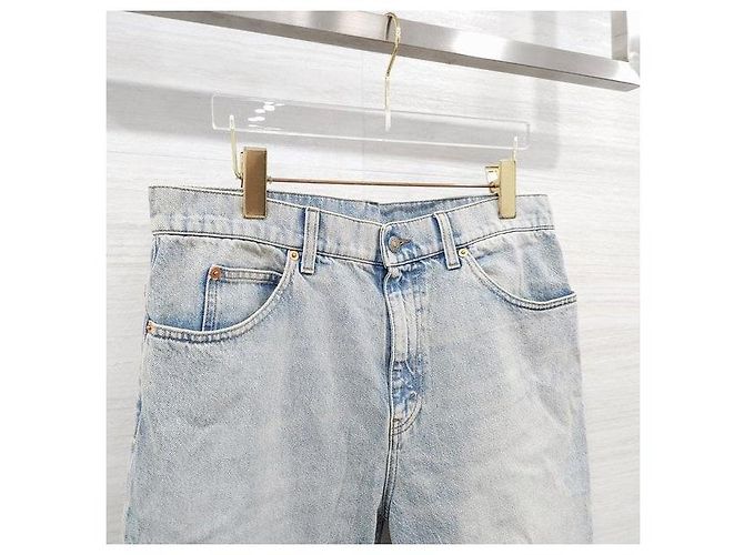 Gucci Pantaloni in denim dritti con risvolto e logo GG - vista 3