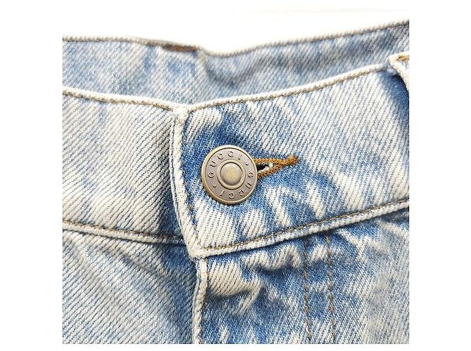 Gucci Pantaloni in denim dritti con risvolto e logo GG - vista 4