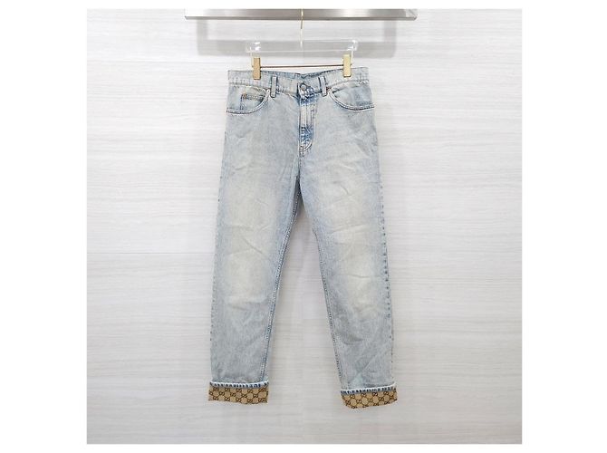 Gucci Pantaloni in denim dritti con risvolto e logo GG - vista 9