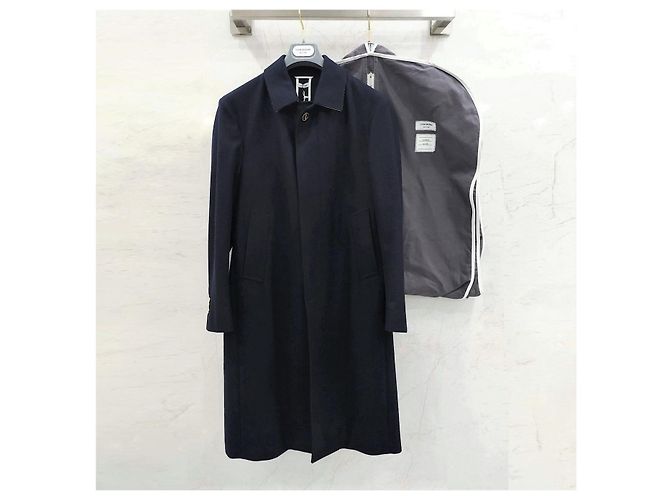 Thom Browne Single Breasted Three Stripe Wool Coat - view 14