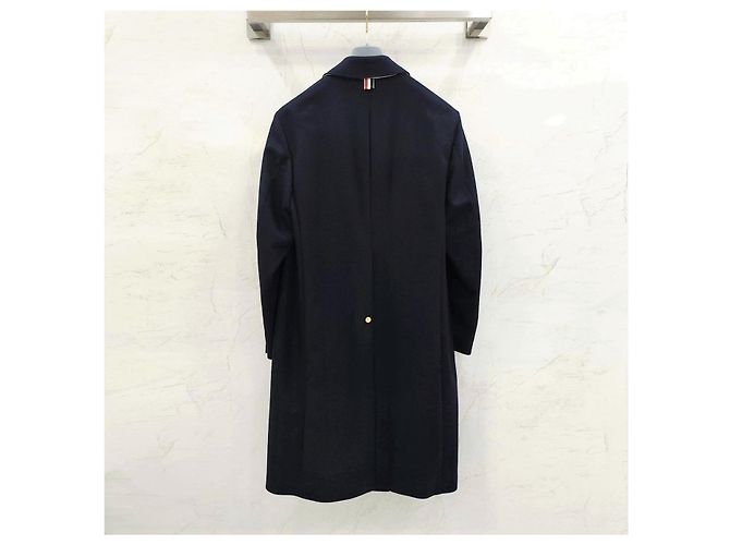 Thom Browne Single Breasted Three Stripe Wool Coat - view 9