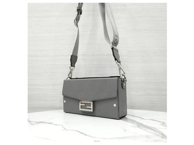 Fendi Borsa Baguette Soft Trunk in Jacquard Grigio - vista 2