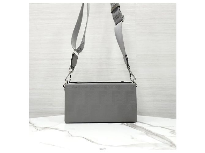 Fendi Borsa Baguette Soft Trunk in Jacquard Grigio - vista 3