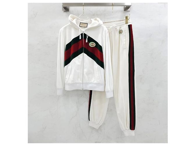 Gucci Pantaloni track in cotone White Chevron Web Three Stripe - vista 5