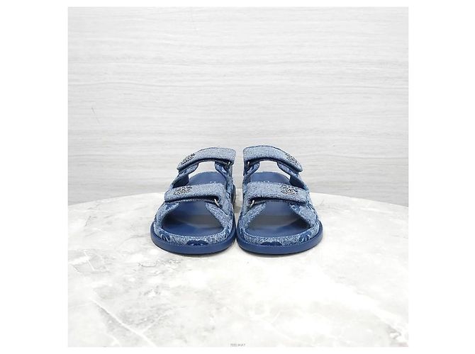 Sandali Chanel in denim blu con velcro - vista 2