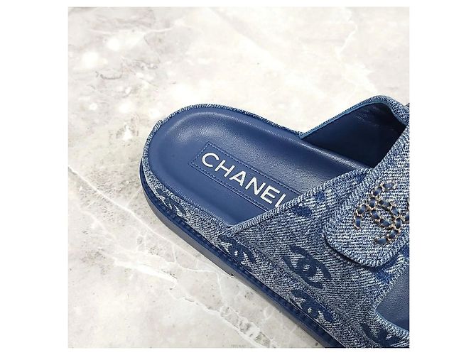 Sandali Chanel in denim blu con velcro - vista 7