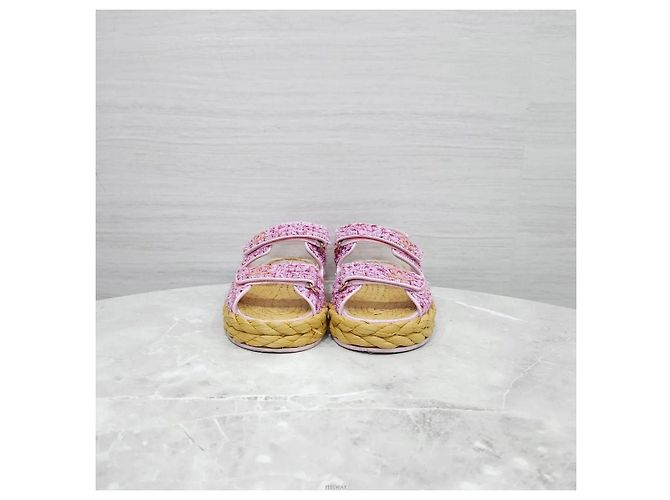 Sandali Chanel in tweed marrone con velcro - vista 2