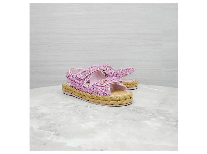 Sandali Chanel in tweed marrone con velcro - vista 3