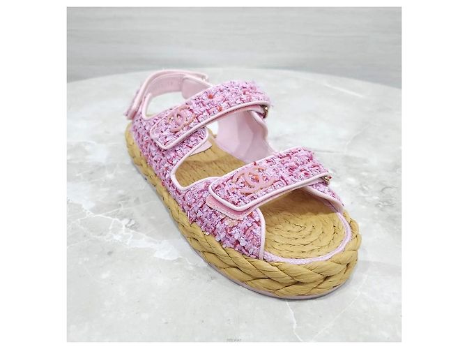 Sandali Chanel in tweed marrone con velcro - vista 5